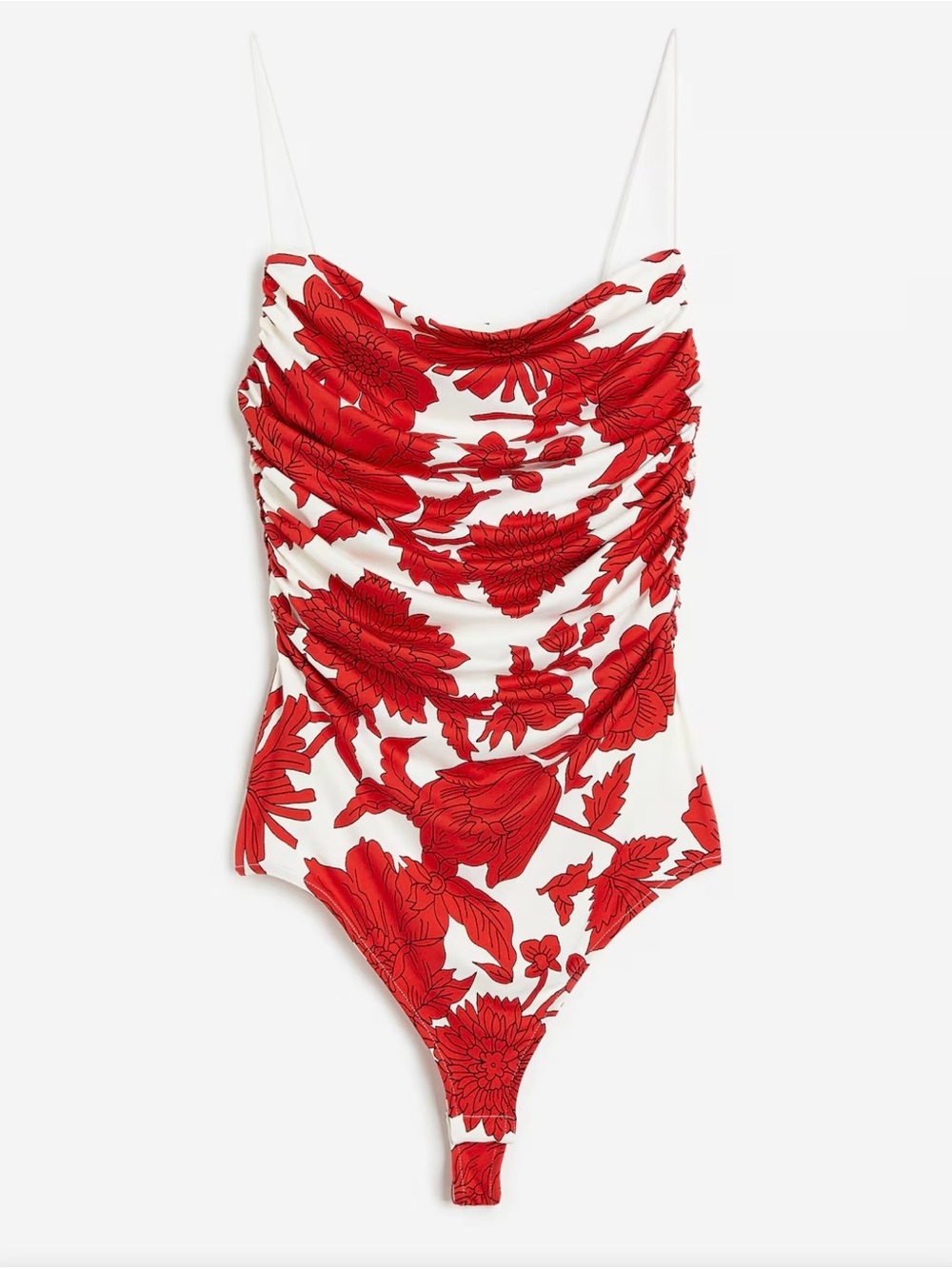 H&M MEDIUM RED & WHITE DRAPED THONG BODYSUIT